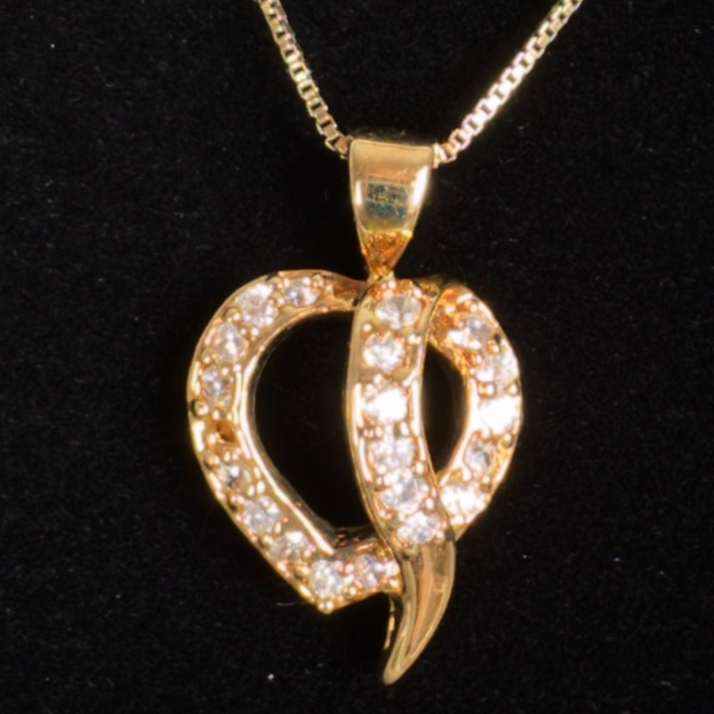 Shimmering White Stone Heart Necklace – Gold Plated Sterling Silver - Picture 2 of 2